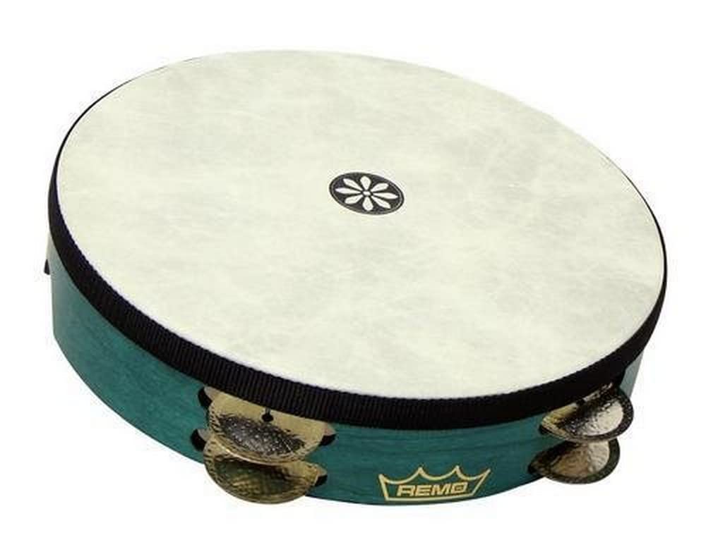 Remo Tar-Rine, 12" x 2-5/8", Fixed RENAISSANCE�, German Silver Jingle, 10 Pairs x 2 Rows, Venwood, Aqua, Layne Redmond