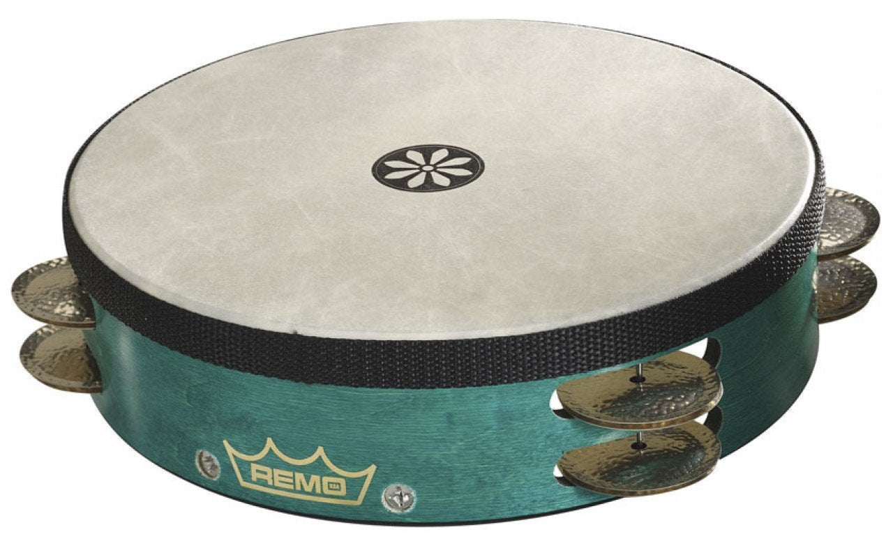 Remo Tambourine, Lotus, 10" x 2-5/8", Fixed RENAISSANCE�, German Silver Jingles, 5 Pairs x 2 Rows, Venwood Aqua, Layne Redmond