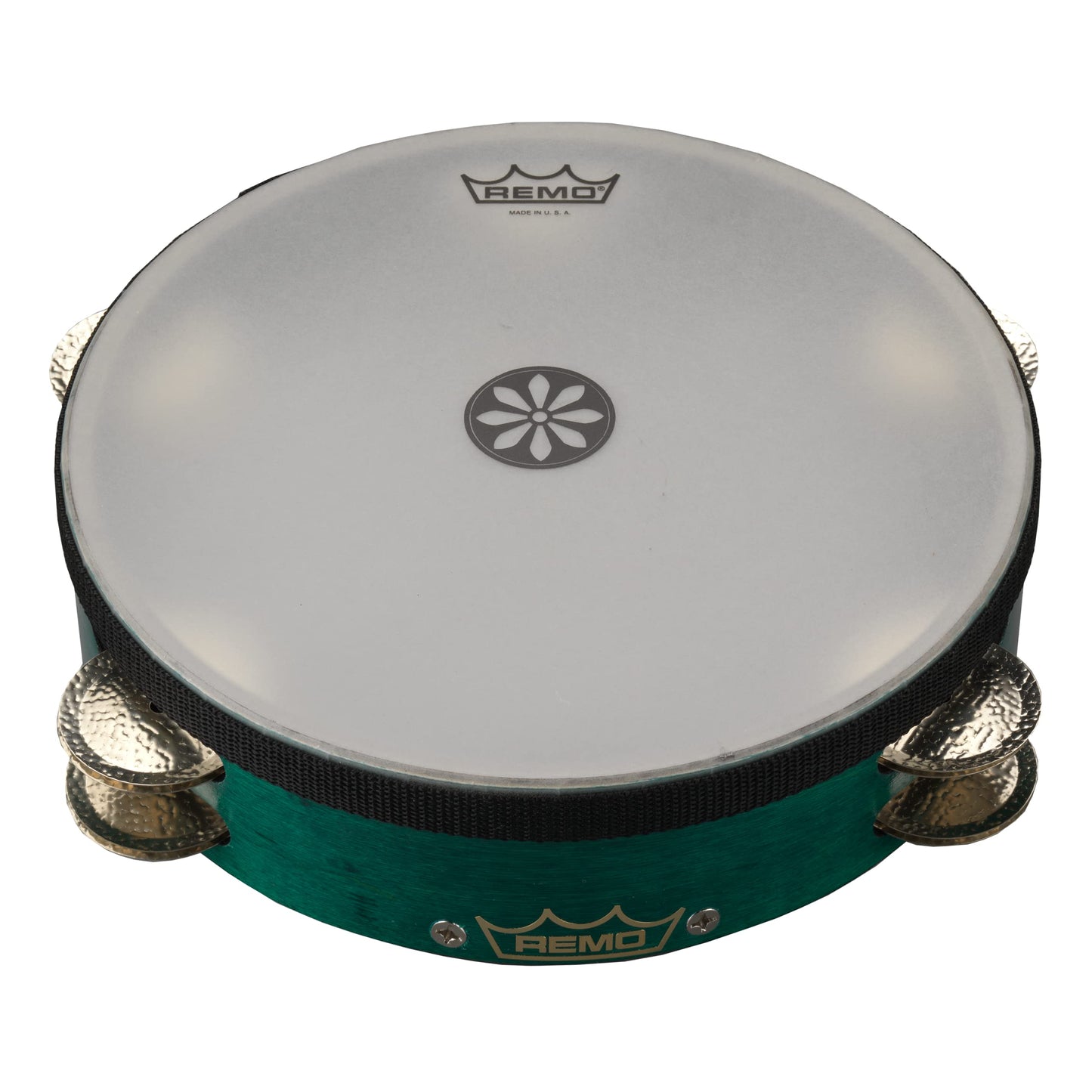 Remo Tambourine, Lotus, 10" x 2-5/8", Fixed RENAISSANCE�, German Silver Jingles, 5 Pairs x 2 Rows, Venwood Aqua, Layne Redmond