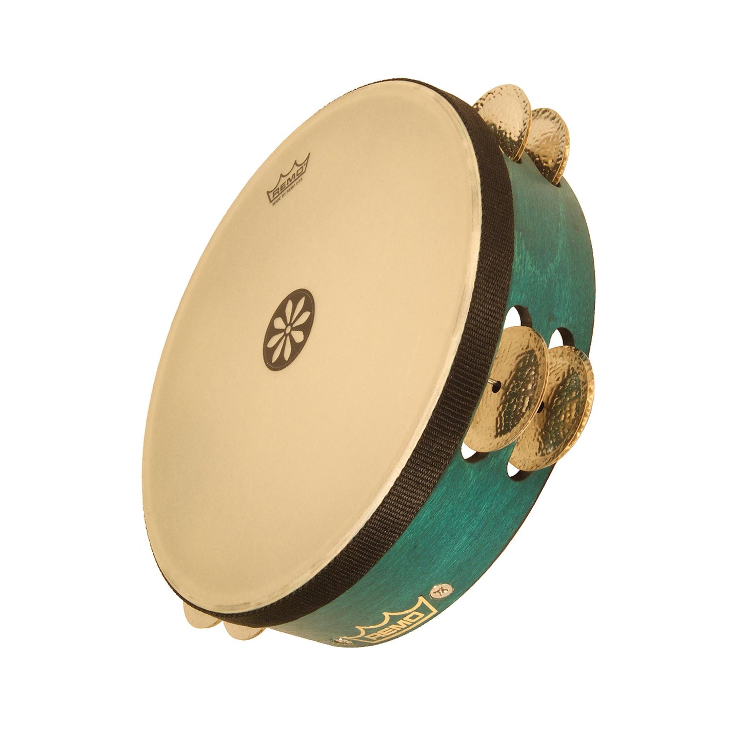 Remo Tambourine, Lotus, 10" x 2-5/8", Fixed RENAISSANCE�, German Silver Jingles, 5 Pairs x 2 Rows, Venwood Aqua, Layne Redmond