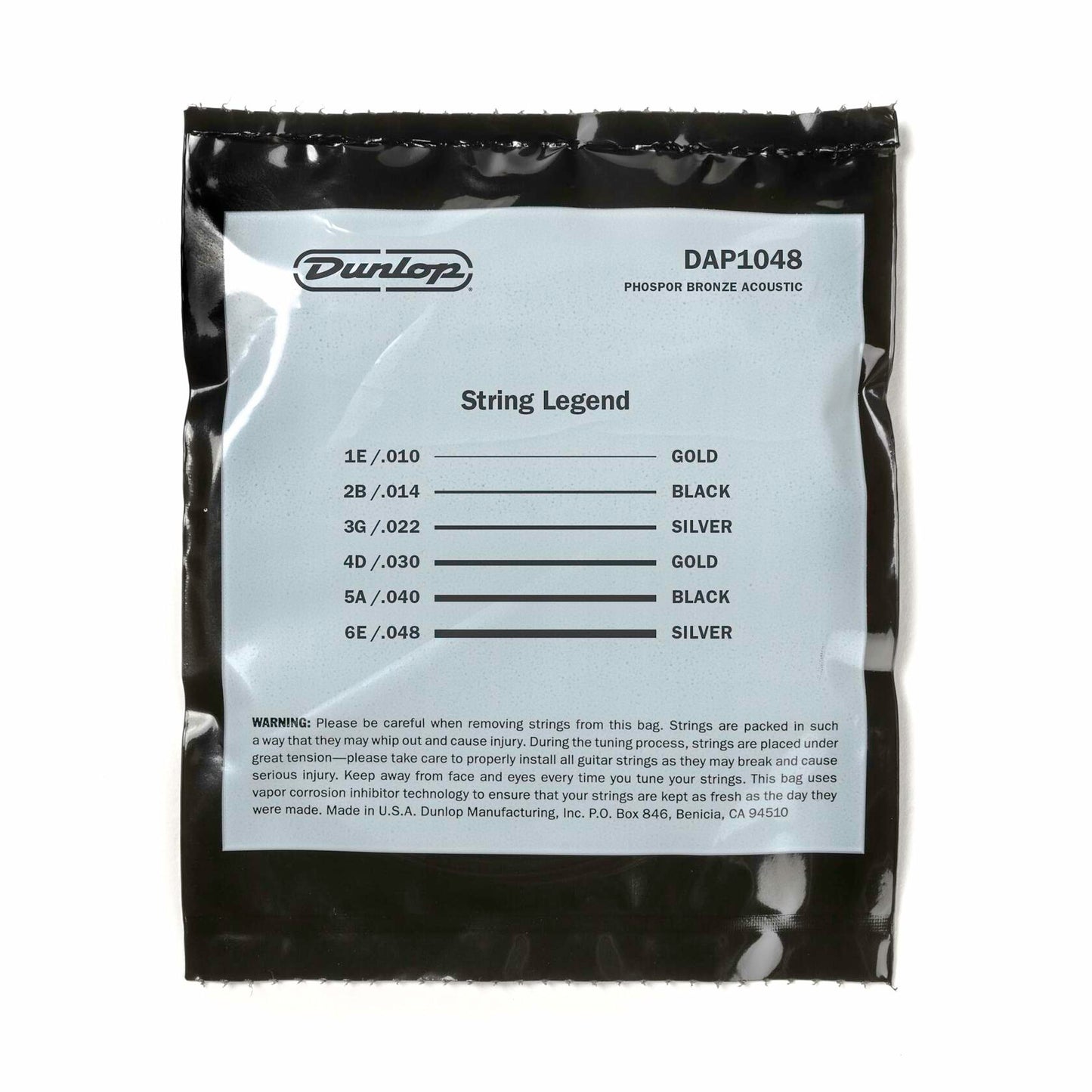 Dunlop DAP1048 Acoustic Phosphor Bronze Guitar Strings, Extra Light, .010–.048, 6 Strings/Set