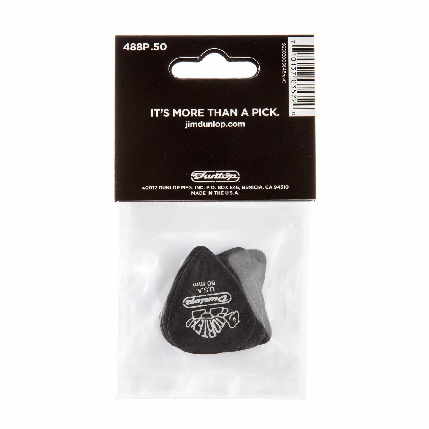 Dunlop 488R50 .50mm Tortex Pitch Black Guitar Picks, 72-Pack