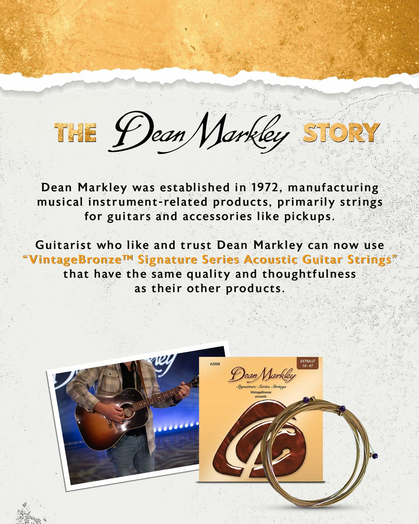Dean Markley Signature Vintage Bronze Acoustic Guitar Strings 6 String Set, 10-47 Acoustic Guitar Strings Extra Light, Precision Wound Guitar Strings Acoustic with Superior Tone Quality, Made in USA