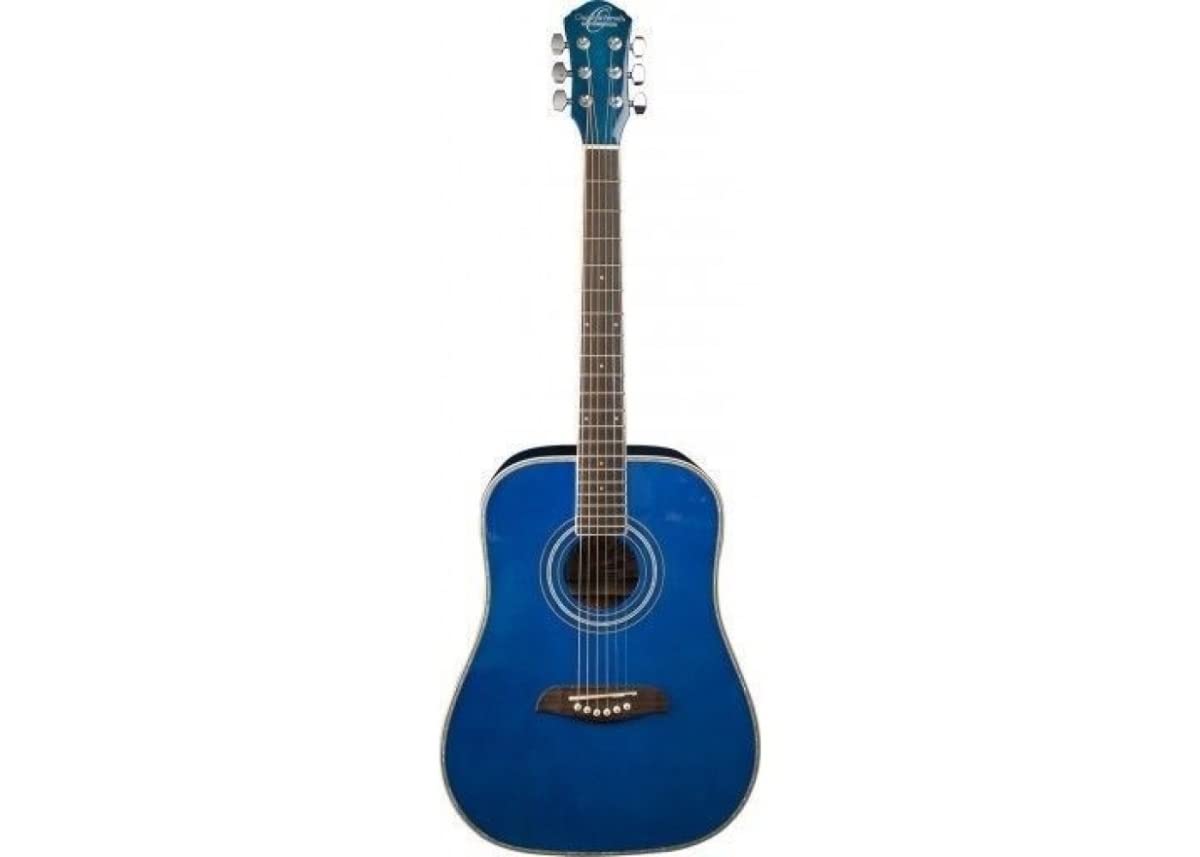 Oscar Schmidt 6 String OGHS 1/2 Size Dreadnought Acoustic Guitar. Trans, Right, Transparent Blue (OGHSTBL-A)