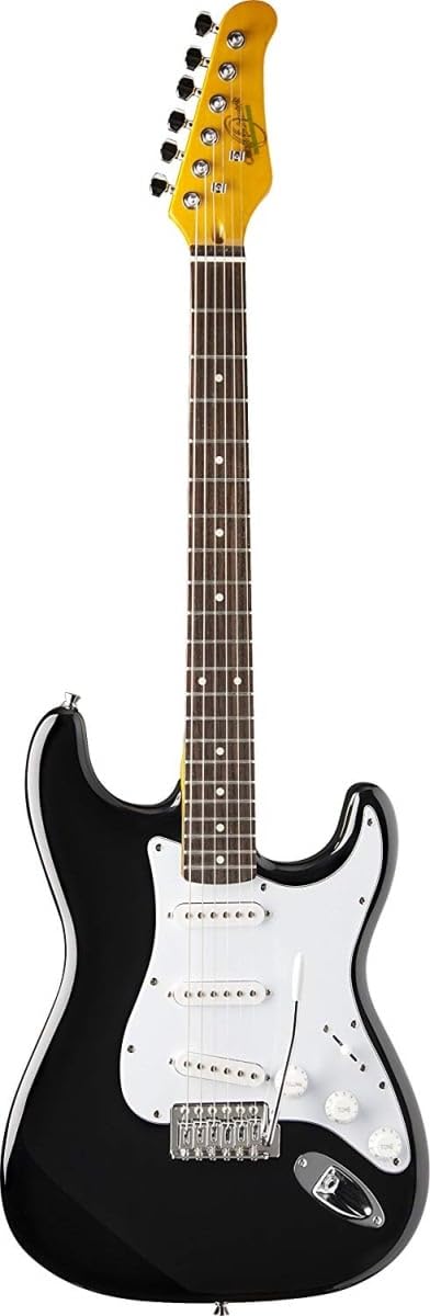 Oscar Schmidt 6 String Double Cutaway SSS Electric Guitar. Black, Right, (OS-300-BK-A)