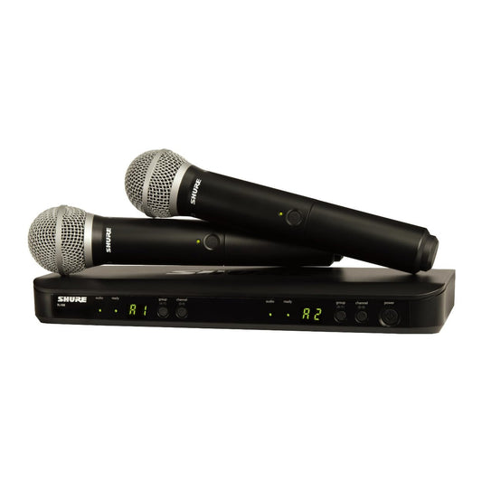 Shure BLX288/PG58 UHF Wireless Microphone System - Perfect for Church, Karaoke, Vocals - 14-Hour Battery Life, 300 ft Range | Includes (2) PG58 Handheld Vocal Mics, Dual Channel Receiver | H9 Band