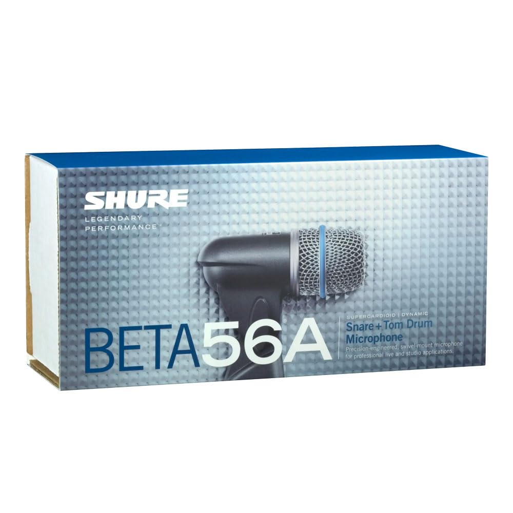 Shure BETA 56A Snare and Tom Microphone - Supercardioid Swivel-Mount Dynamic Drum Mic for Close Miking, Equipped with Shock Mount for Sound Isolation, Dynamic Locking Stand Adapter, Steel Mesh Grille