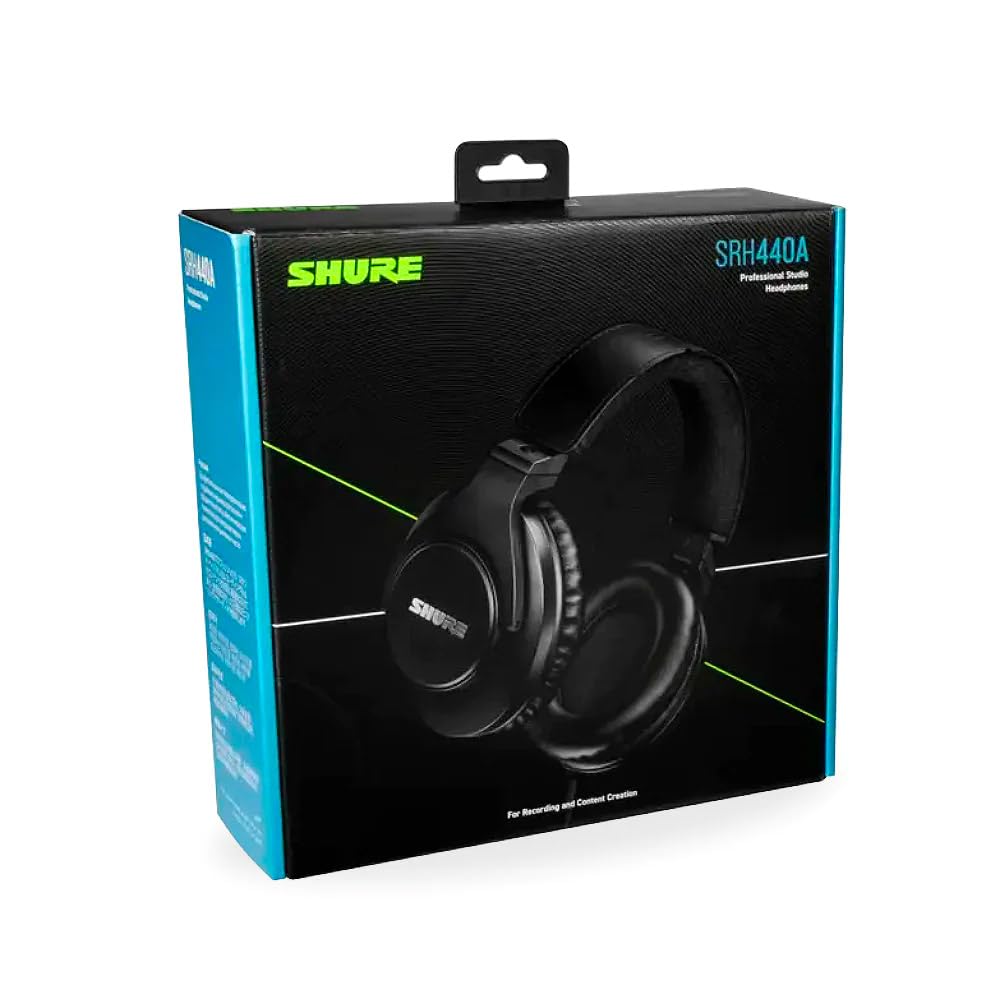 Shure SRH440A Over-Ear Wired Headphones for Monitoring & Recording, Professional Studio Grade, Enhanced Frequency Response, Work with All Audio Devices, Adjustable & Collapsible Design - 2022 Version