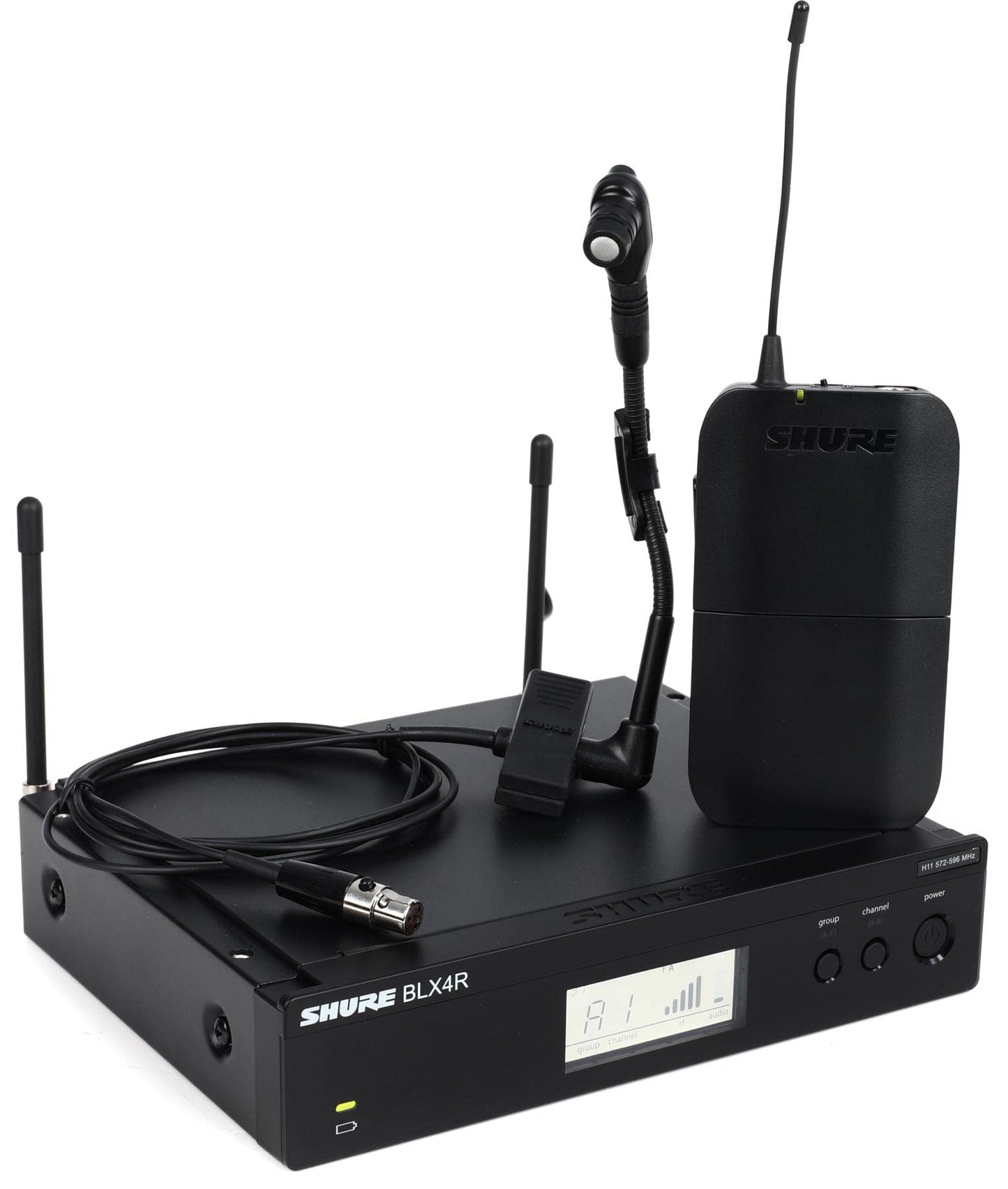 Shure BLX14R/B98 UHF Wireless System - Perfect for Guitar and Bass with 1/4 Jack - 14-Hour Battery Life, 300 ft Range | Includes Clip-on Instrument Mic & Single Channel Rack Mount Receiver | H11 Band