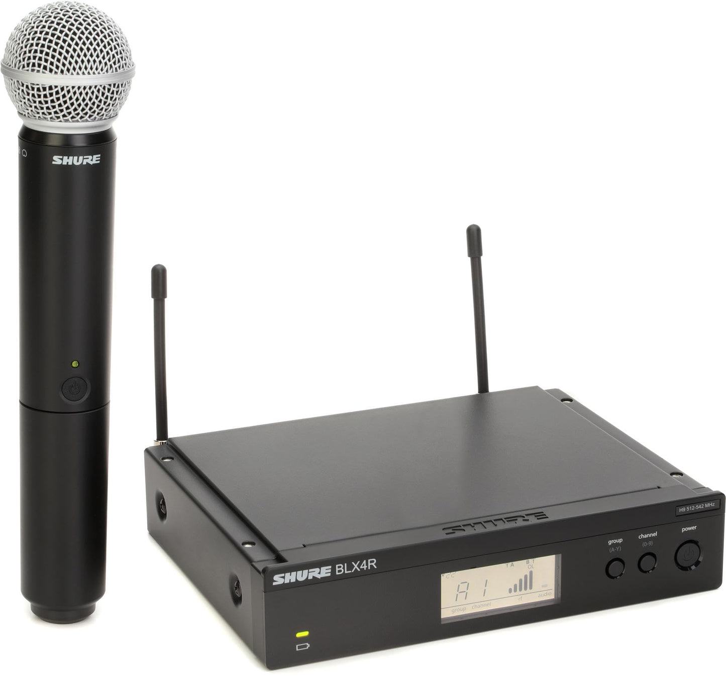 Shure BLX24R/SM58 UHF Wireless Microphone System - Perfect for Church, Karaoke, Vocals - 14-Hour Battery Life, 300 ft Range | SM58 Handheld Vocal Mic, Single Channel Rack Mount Receiver | H9 Band