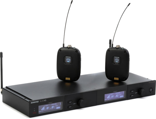 Shure SLXD14D Dual Channel Wireless System with (2) Bodypacks and (2) WA305 Instrument Cables for Guitar/Bass