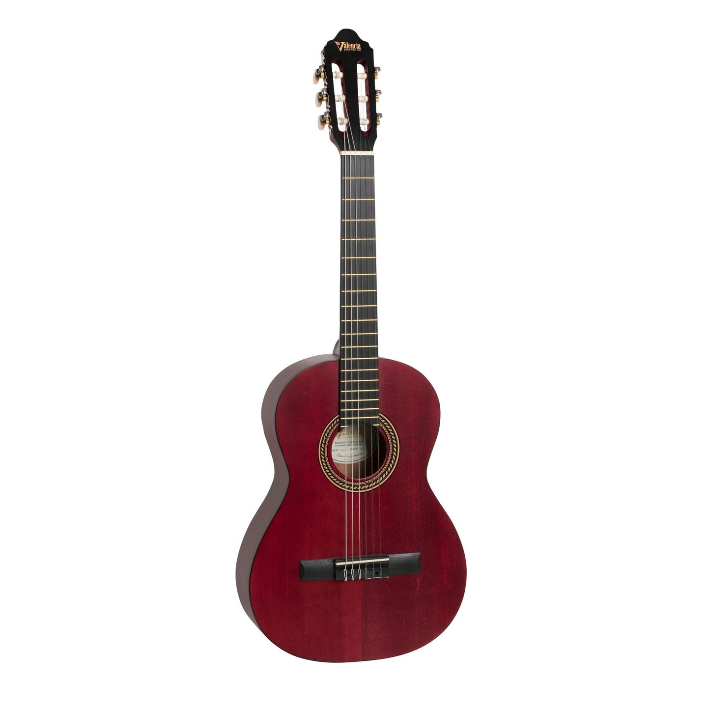 Valencia 6 String Classical Guitar, Right, Transparent Wine Red (VC203TWR)