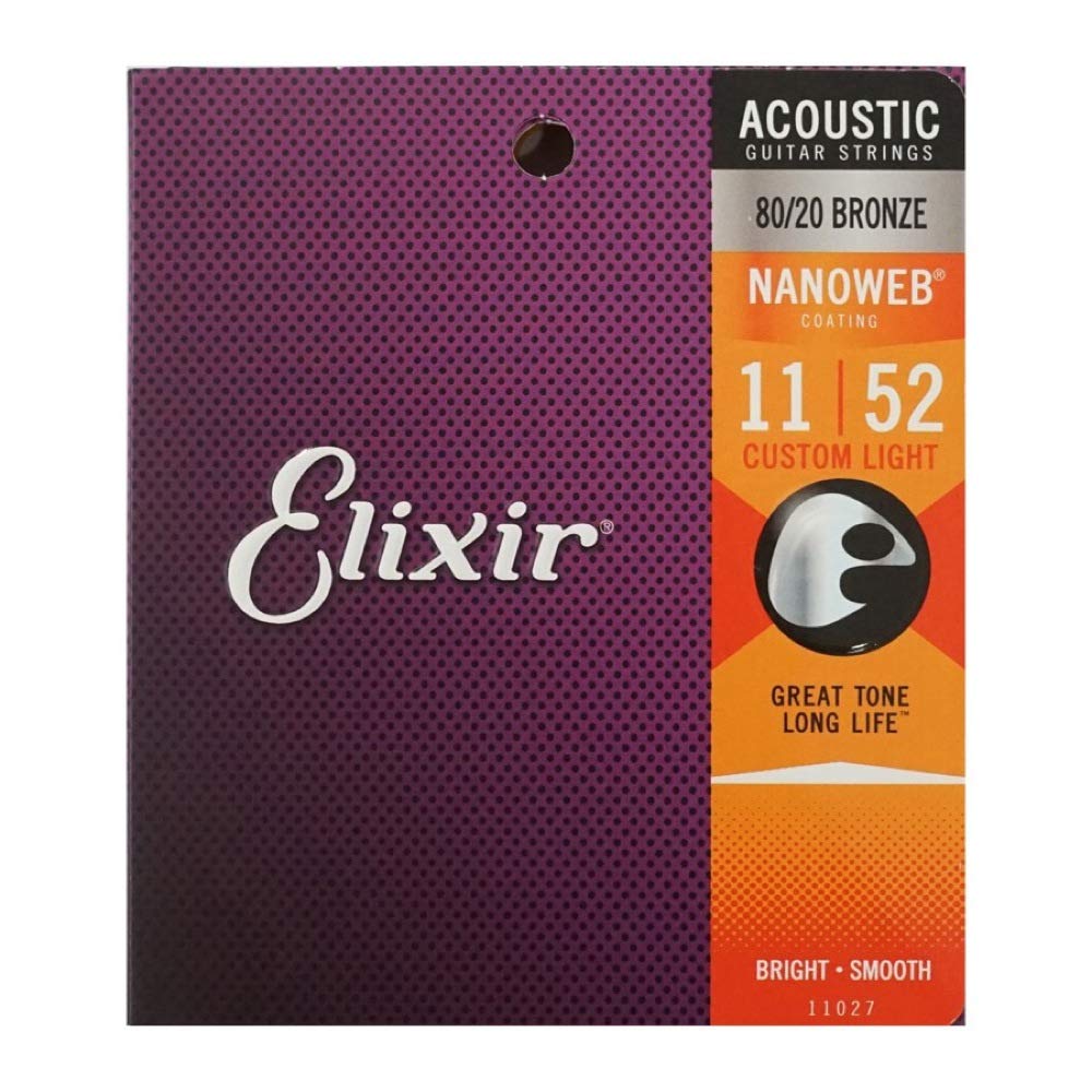 Elixir Nanoweb coated acoustic guitar strings .011 - .052 11027 (2 PACKS)