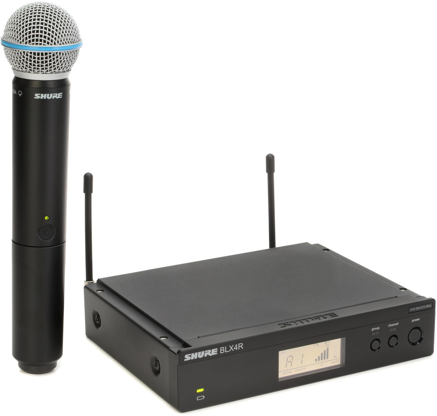 Shure BLX24R/B58 UHF Wireless Microphone System - Perfect for Church, Karaoke, Vocals - 14-Hour Battery Life, 300 ft Range | BETA 58A Handheld Vocal Mic, Single Channel Rack Mount Receiver | H10 Band