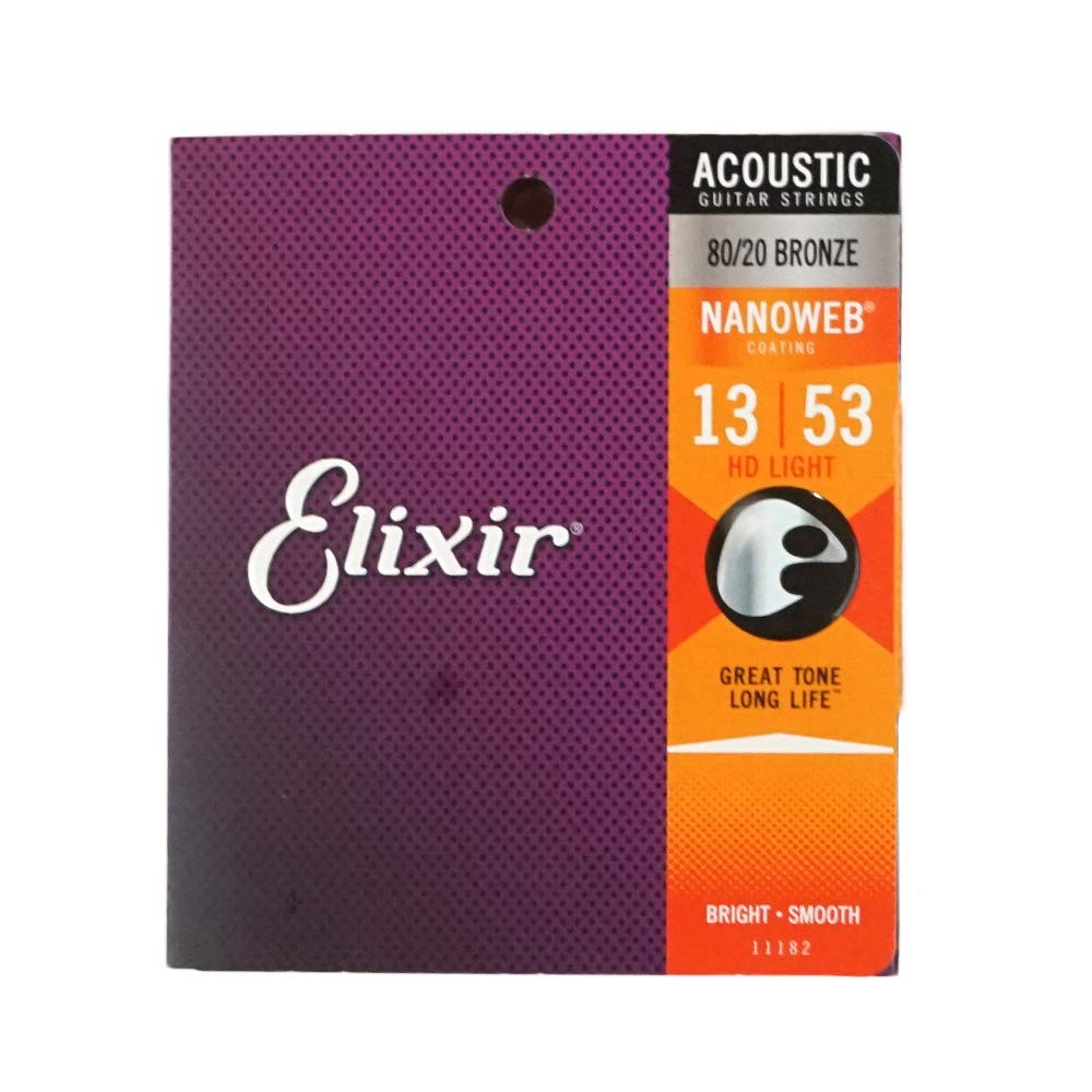 Elixir 11182 Acoustic 80/20 Bronze Nanoweb HD Light 13 – 53 Phosphor Bronze Acoustic Guitar X 6set