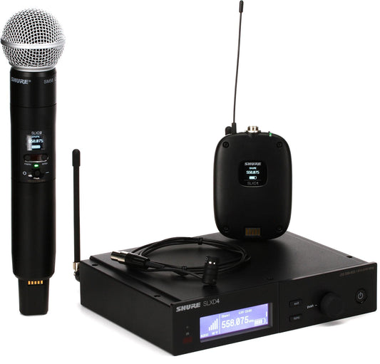 Shure SLXD124/85 Digital Wireless Microphone System with SLXD4 Single Channel Receiver, SLXD2 Handheld Transmitter with SM58 Capsule, SLXD1 Bodypack and WL185 Cardioid Lavalier Mic (J52 Band)