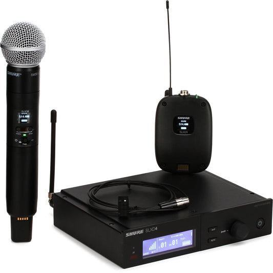 Shure SLXD124/85 Digital Wireless Microphone System with SLXD4 Single Channel Receiver, SLXD2 Handheld Transmitter with SM58 Capsule, SLXD1 Bodypack and WL185 Cardioid Lavalier Mic (H55 Band)