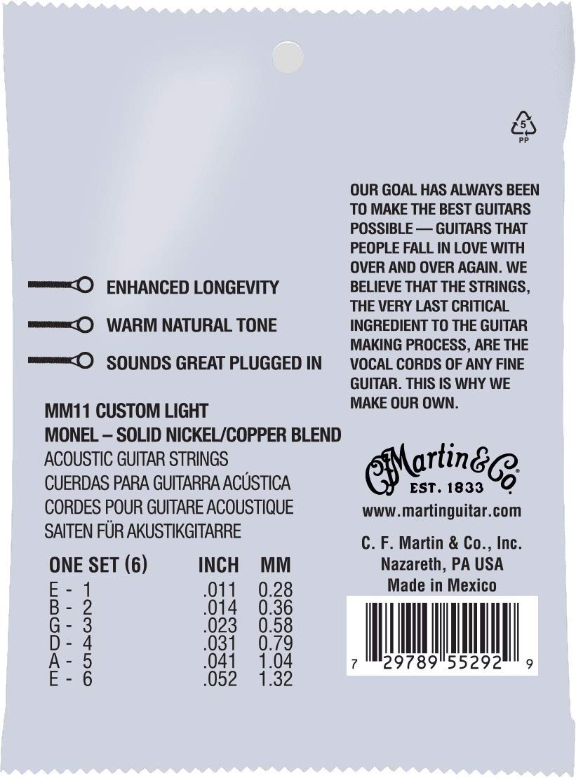 Martin Retro Acoustic Guitar Strings - .011-.052 Custom Light (MM11)