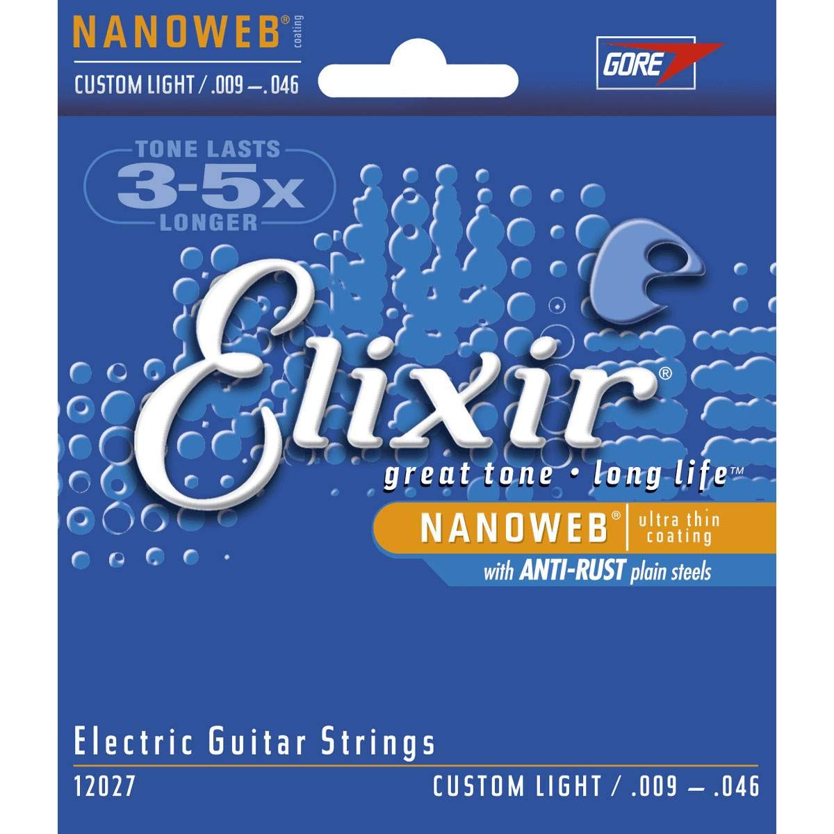 Elixir 12027 NPS Electric Guitar Strings with Nano. Custom Light 9-46