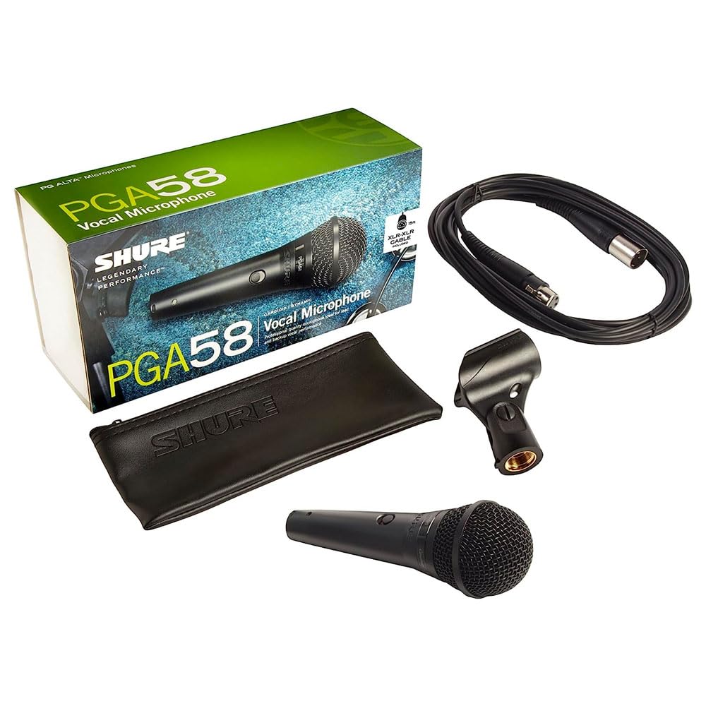 Shure PGA58 Dynamic Microphone - Handheld Mic for Vocals with Cardioid Pick-up Pattern, Discrete On/Off Switch, Stand Adapter and Zipper Pouch (PGA58-XLR)