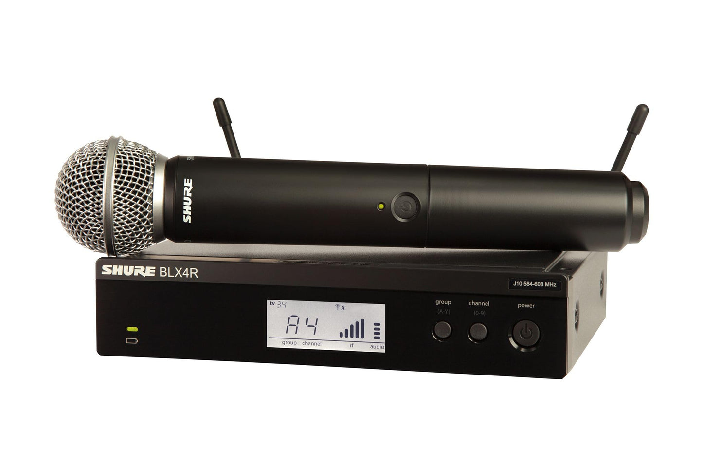 Shure BLX24R/SM58 UHF Wireless Microphone System - Perfect for Church, Karaoke, Vocals - 14-Hour Battery Life, 300 ft Range | SM58 Handheld Vocal Mic, Single Channel Rack Mount Receiver | J11 Band