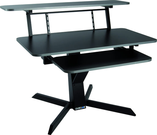 Quick Lok Z460BK Triple Shelf Workstation with Black Wood Tops and Pull-Out Shelf and New Ergonomics