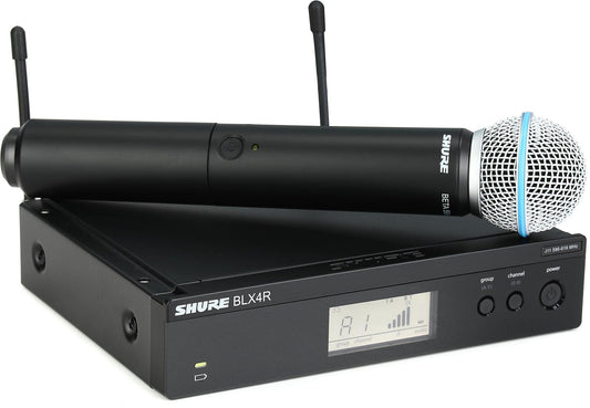 Shure BLX24R/B58 UHF Wireless Microphone System - Perfect for Church, Karaoke, Vocals - 14-Hour Battery Life, 300 ft Range | BETA 58A Handheld Vocal Mic, Single Channel Rack Mount Receiver | J11 Band