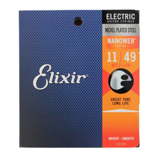 Elixir Nanoweb 12102 coated medium electric guitar strings 11-49 (2 PACKS)