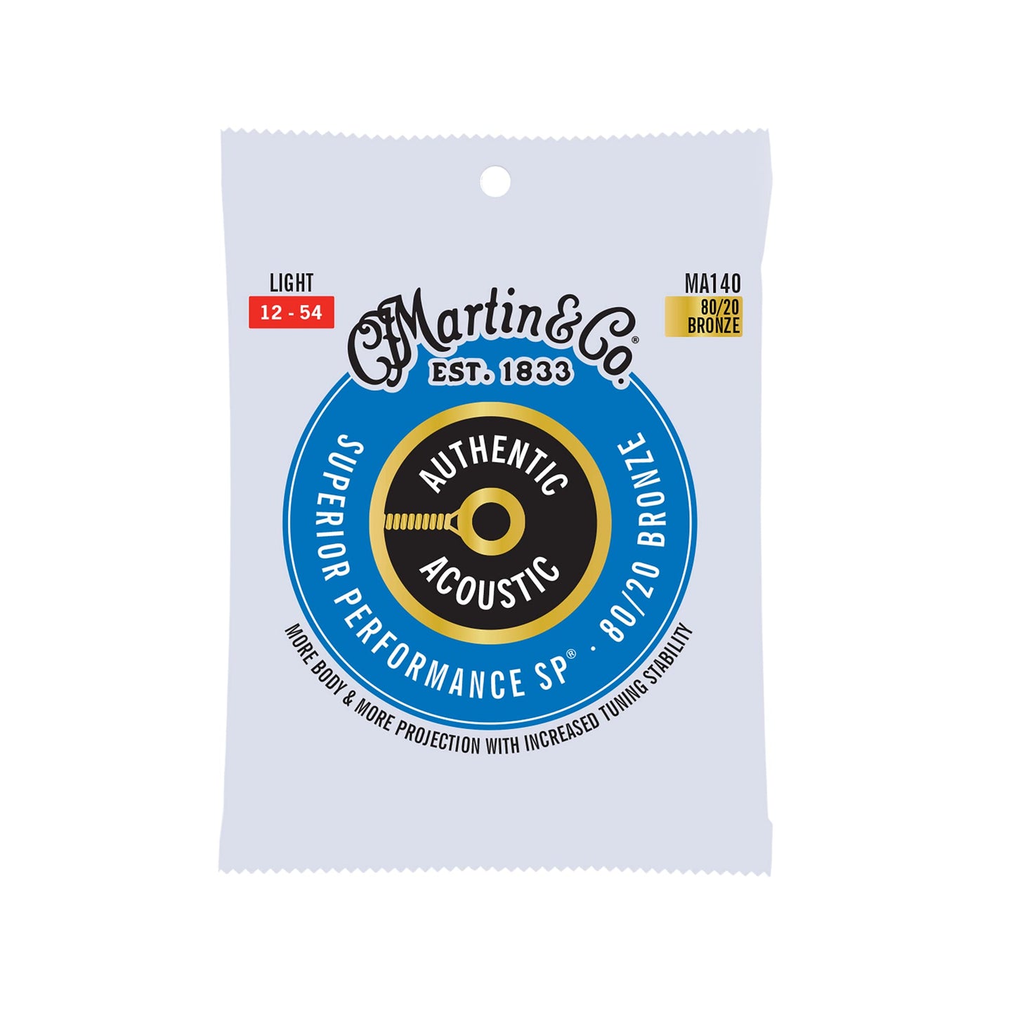 Martin Authentic Acoustic Guitar Strings, Superior Performance Light 12-54, 80/20 Bronze