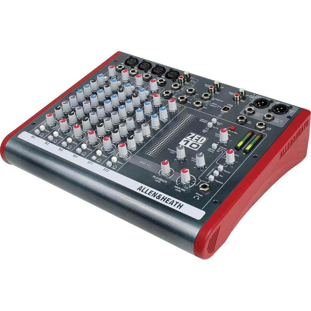 Allen & Heath ZED-10 - Touring Quality Audio Mixer with 2 Mic/Line, 2 Mic/Line/DI, 3 Stereo Line and USB I/O (AH-ZED-10),Black and Red