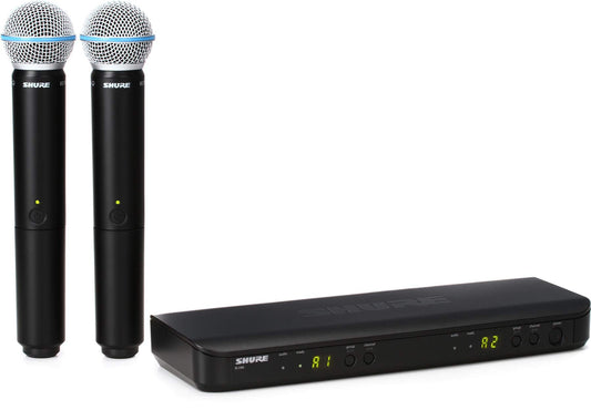 Shure BLX288/B58 UHF Wireless Microphone System - Perfect for Church, Karaoke, Vocals - 14-Hour Battery Life, 300 ft Range | Includes (2) BETA 58A Handheld Vocal Mics, Dual Channel Receiver | H9 Band