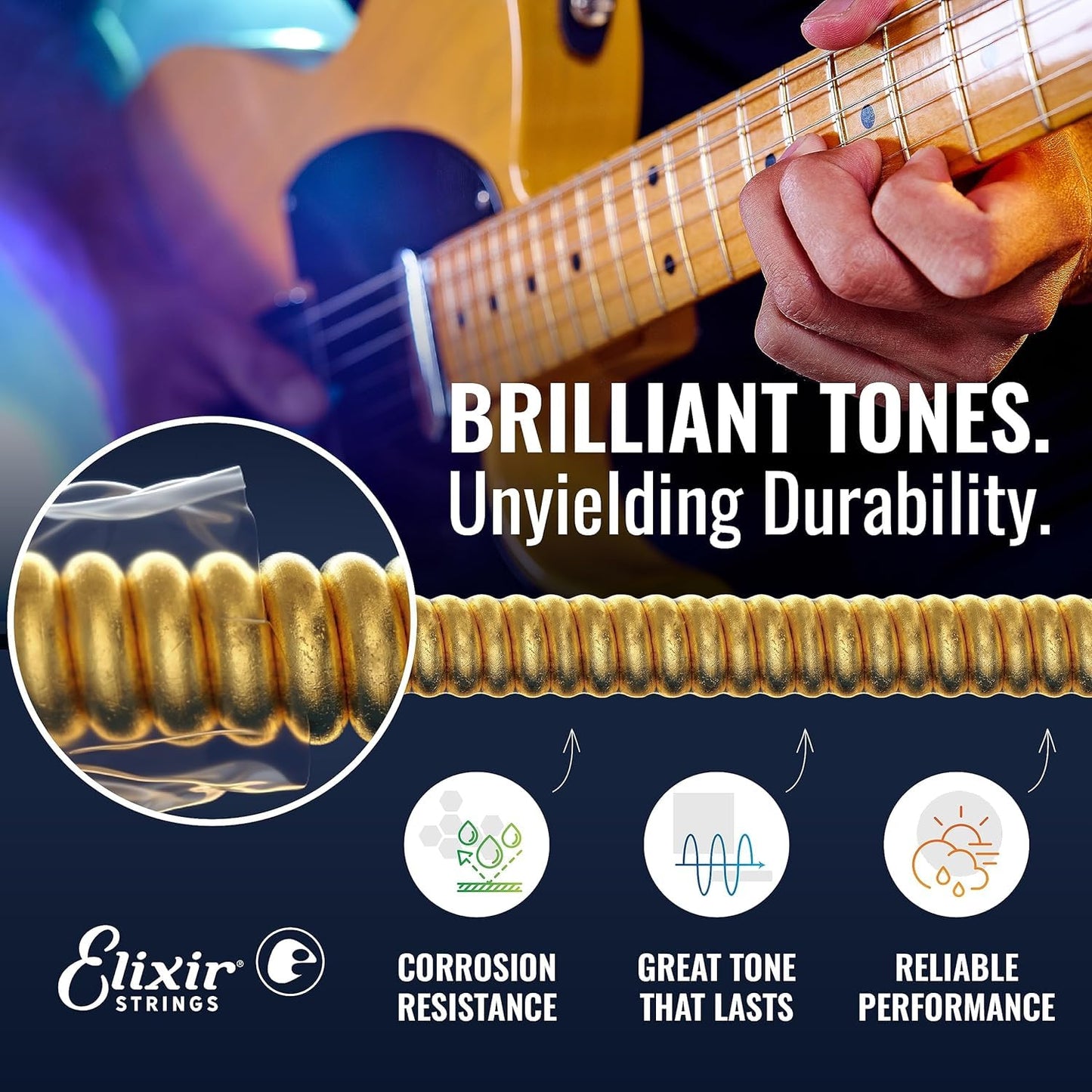 Elixir Strings 19052 Coated Nickel Electric Guitar Strings, Light (.010-.046)