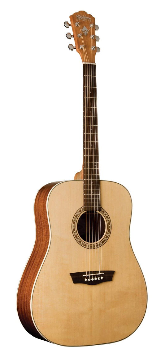 Washburn Harvest 6 String Acoustic Guitar, Right, Light Brown (WD7S-A)