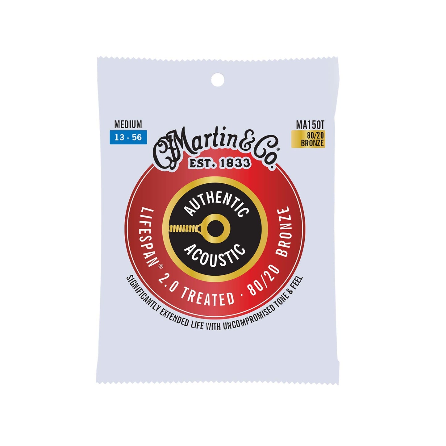 Martin Authentic Acoustic Guitar Strings, Lifespan 2.0 Treated, Medium, 80/20 Bronze