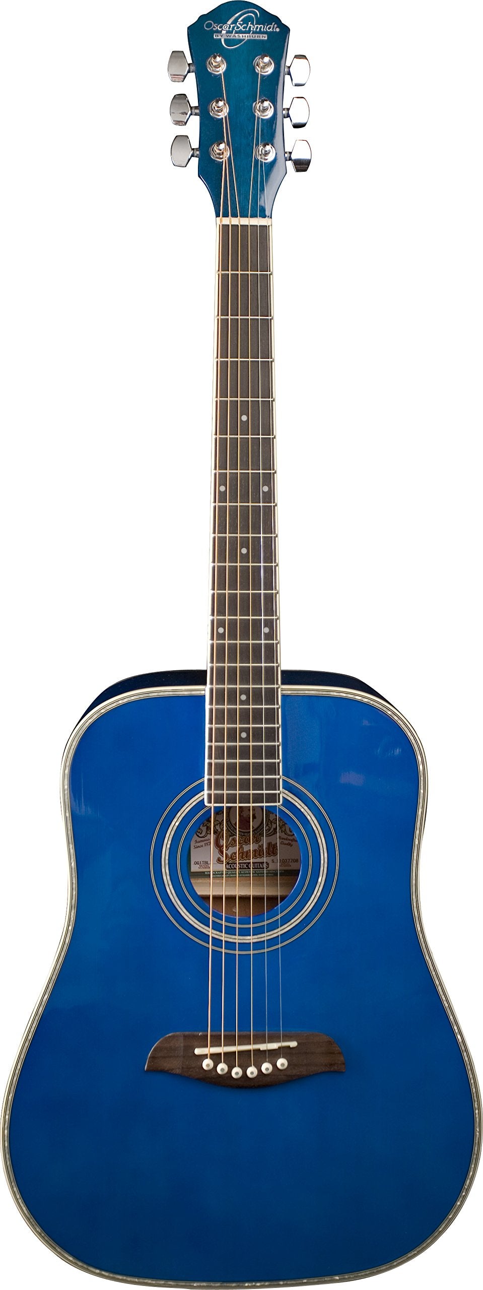 Oscar Schmidt OG1TBL-A-U 3/4 Size Dreadnought Acoustic Guitar (High Gloss Blue),Transparent Blue