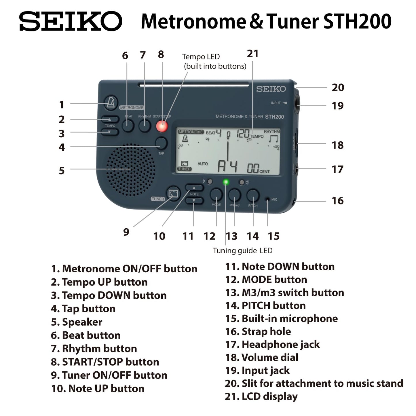 SEIKO STH200 0 String Metronome, (STH200B)