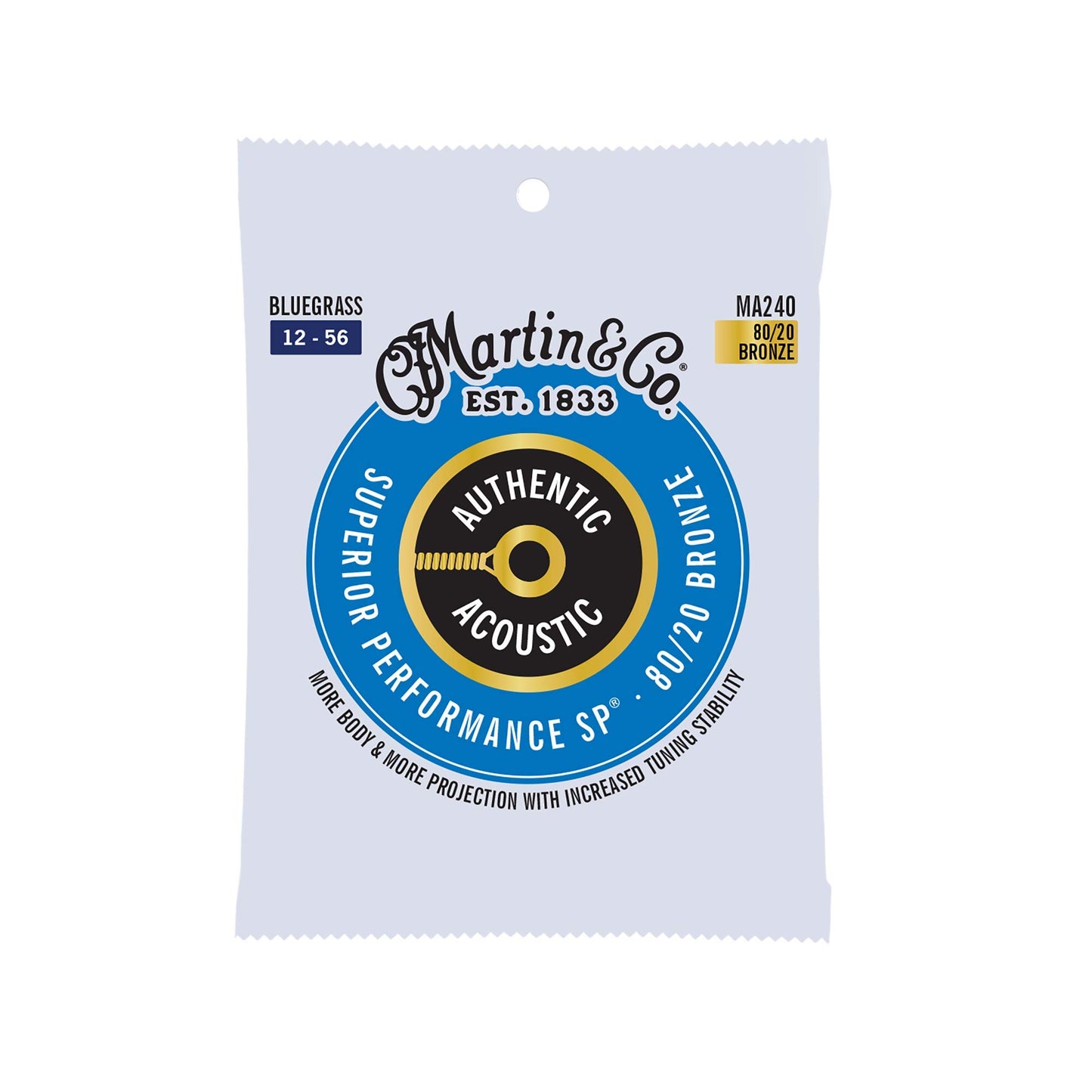 Martin Authentic Acoustic Guitar Strings, Superior Performance Bluegrass 12-56, 80/20 Bronze