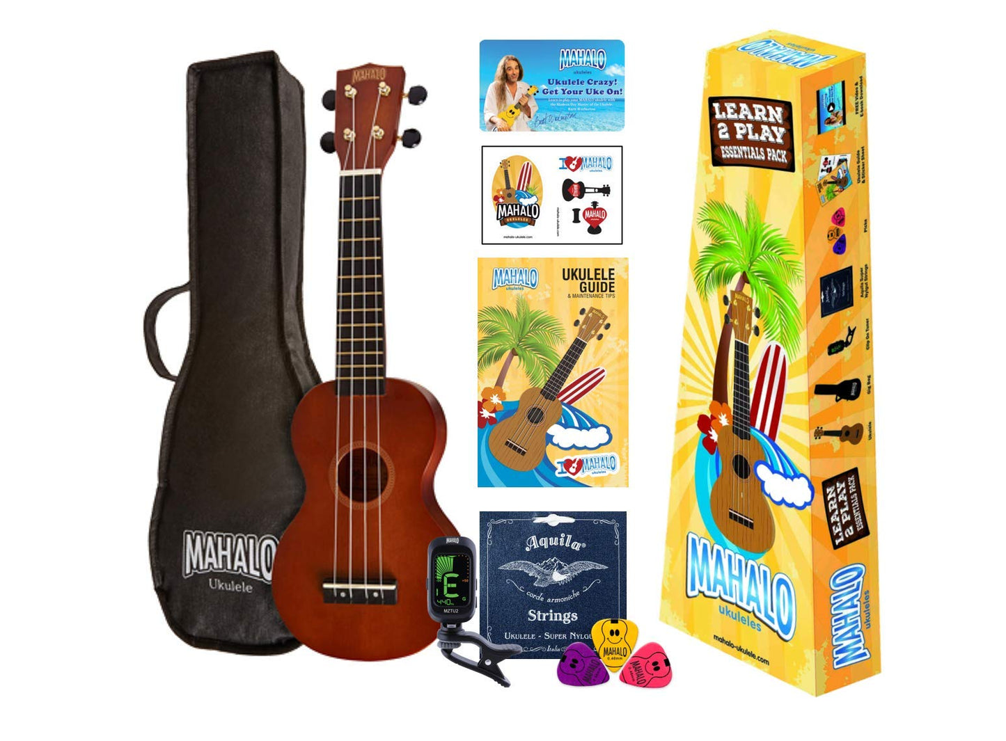 Mahalo Ukuleles Rainbow Series, 4-String Ukulele, Right, Brown, Soprano (MR1TBRK)