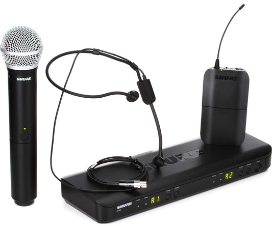 Shure BLX1288/P31 UHF Wireless Microphone System - Perfect for Church, Karaoke, Stage, Vocals - 14-Hour Battery Life, 300 ft Range | Includes Handheld & Headset Mics, Dual Channel Receiver | H9 Band