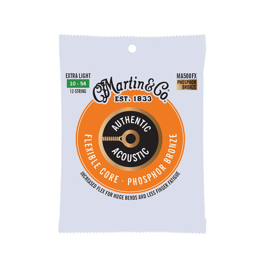 Martin Authentic Acoustic Guitar Strings, Flexible-Core Extra Light Set, 10-27, 10-54 92/8 Phosphor Bronze, 12 String