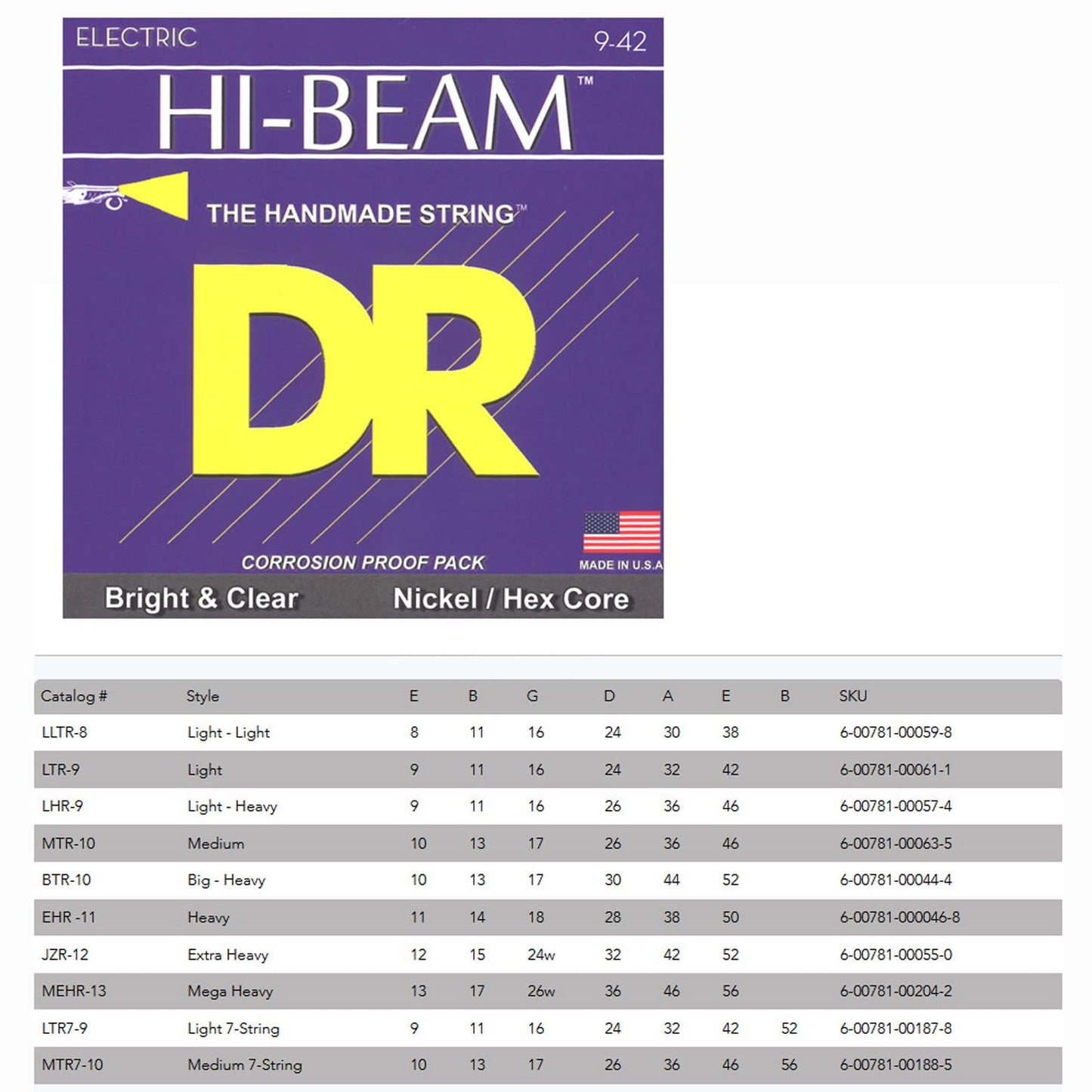 DR Strings Electric Guitar Strings, Hi-Beam, Hex Core 9-46