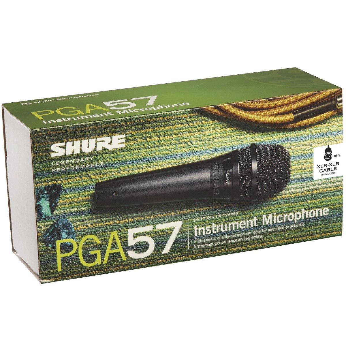 Shure PGA57 Dynamic Microphone - Professional Quality Instrument Mic with Cardioid Pick-up Pattern, 3-in XLR Connector, 15' XLR-to-XLR Cable, Stand Adapter and Zipper Pouch, (PGA57-XLR)