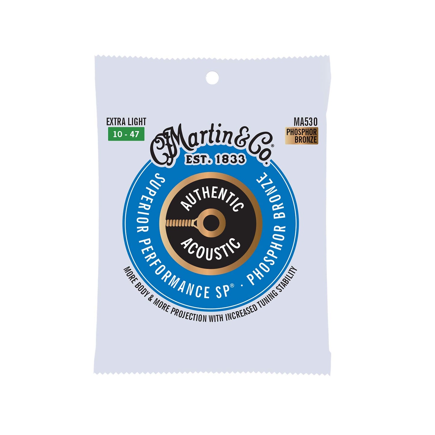 Martin Authentic Acoustic Guitar Strings, Superior Performance Extra Light 10-47, 92/8 Phosphor Bronze