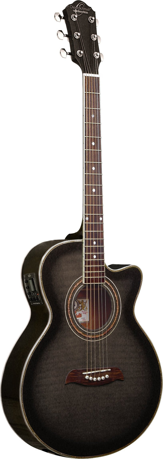 Oscar Schmidt OG10CEFTB-A-U Concert-Size Cutaway Acoustic-Electric Guitar. Trans Black