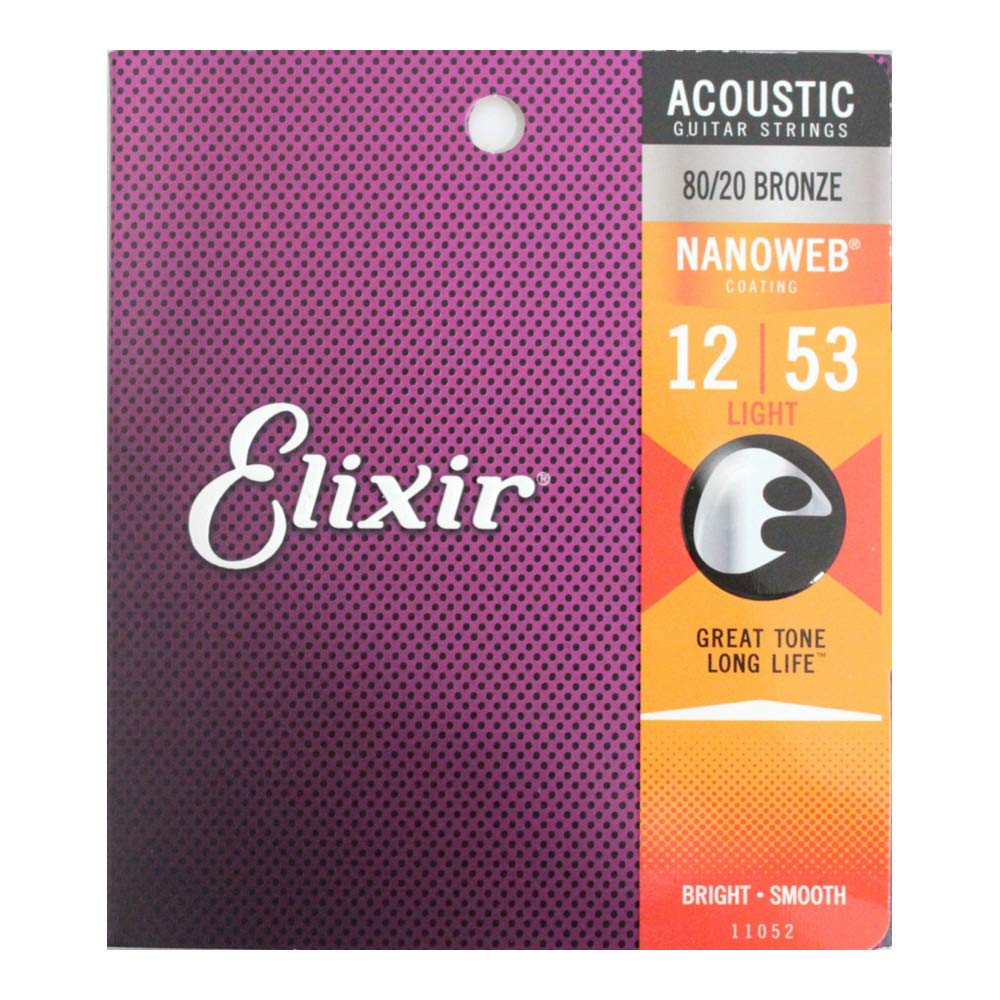 Elixir Nanoweb coated 11052 80/20 bronze light acoustic guitar strings 12-53 (2 PACKS)