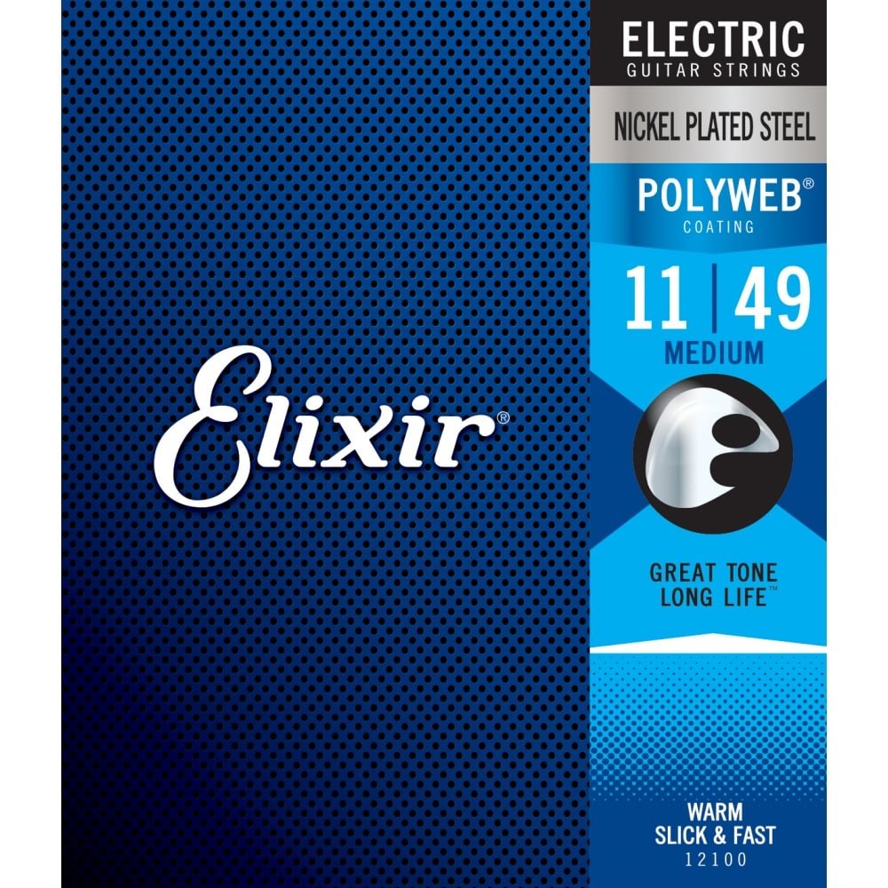 Elixir Strings, Electric Guitar Strings, Nickel Plated Steel with POLYWEB Coating, Longest-Lasting Warm Tone with Comfortable Feel, 6 String Set, Medium 11-49