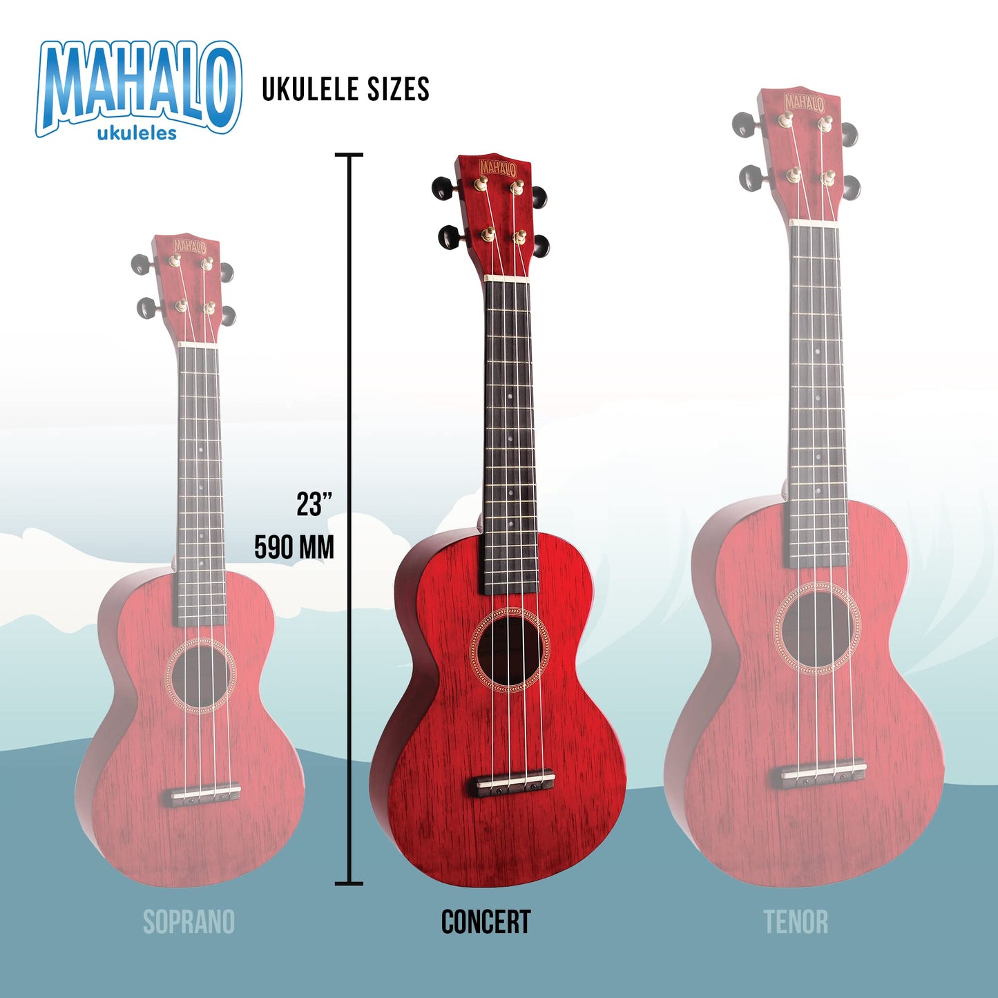 Mahalo, 4-String Ukulele, Transparent Wine Red, Concert (MH2TWR)