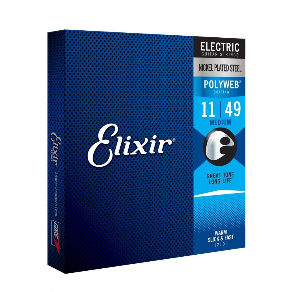 Elixir Strings, Electric Guitar Strings, Nickel Plated Steel with POLYWEB Coating, Longest-Lasting Warm Tone with Comfortable Feel, 6 String Set, Medium 11-49