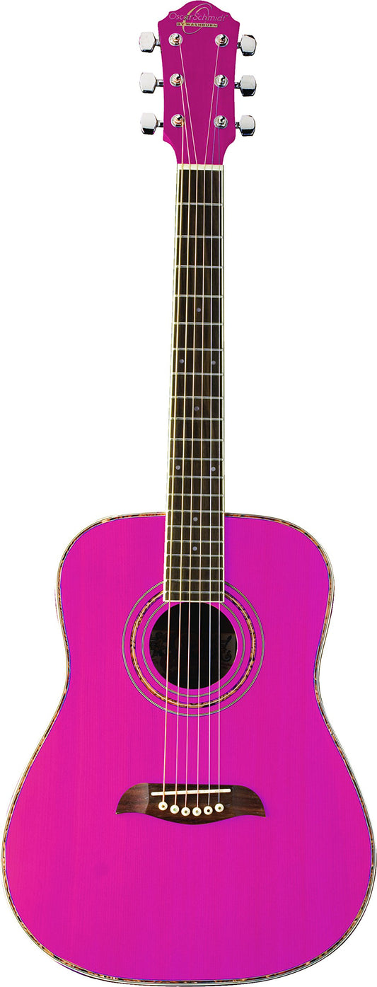 Oscar Schmidt 6 String OGHS 1/2 Size Dreadnought Acoustic Guitar. Pink, Right, (OGHSP-A)