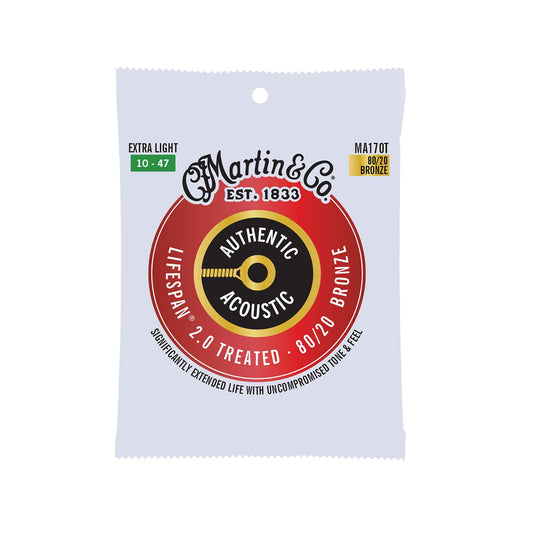 Martin Authentic Acoustic Guitar Strings, Lifespan 2.0 Treated, Extra Light, 80/20 Bronze